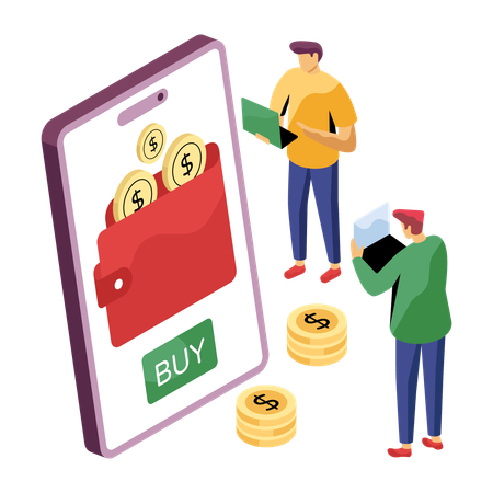 People managing online wallet  Illustration