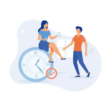 People managing work tasks and deadline time  Illustration