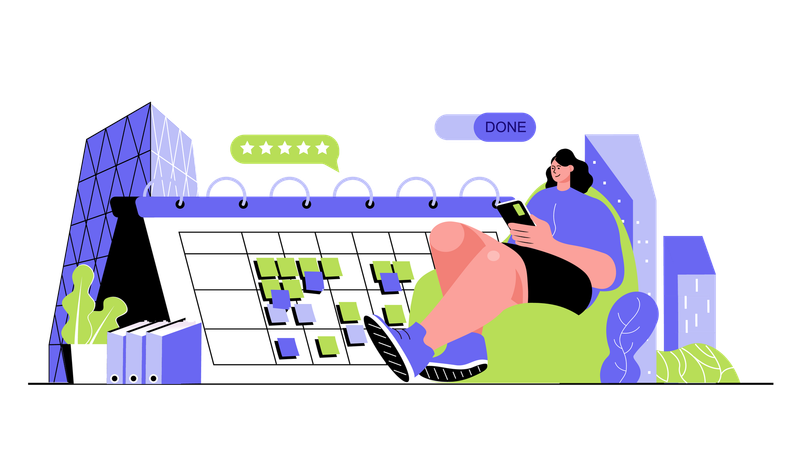 People managing work time scheduling tasks in calendar making statistic analysis and reports  Illustration