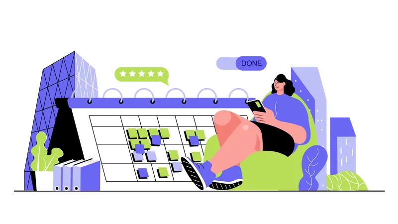 People managing work time scheduling tasks in calendar making statistic analysis and reports  Illustration