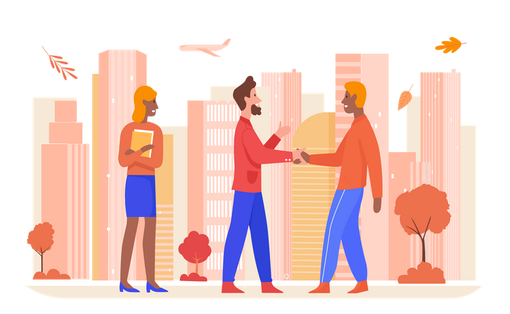 People meet in city  Illustration