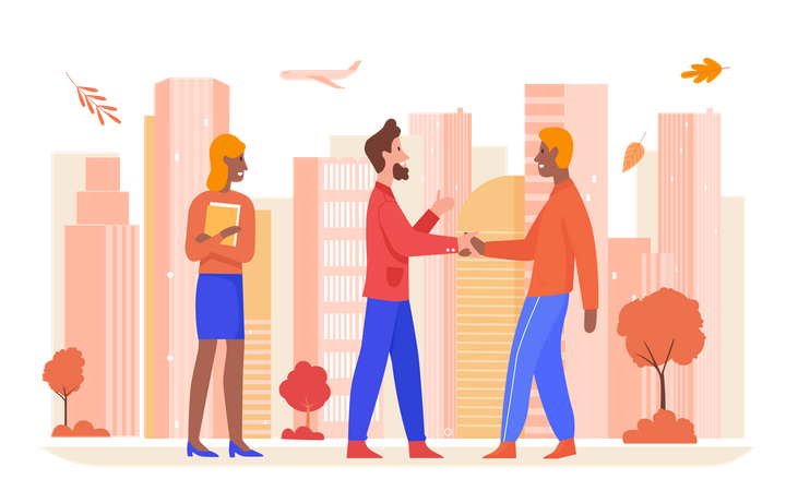 People meet in city  Illustration