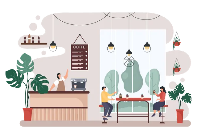 People meeting in cafe Illustration