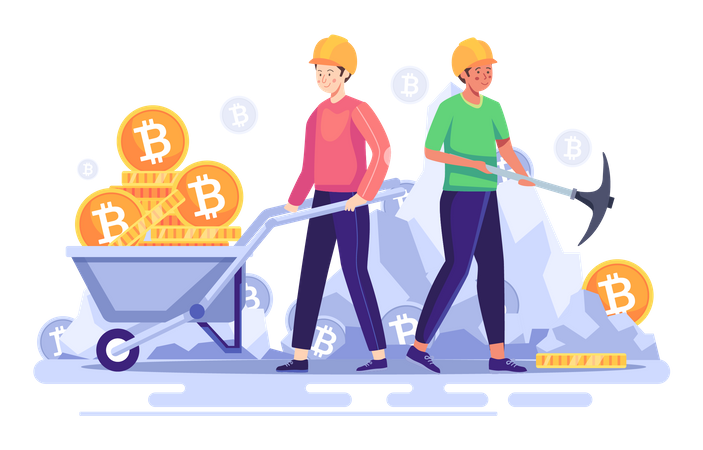 People mining bitcoin Illustration