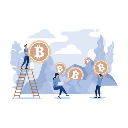 People mining bitcoin from mine  Illustration