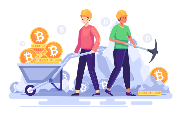 People mining bitcoin  Illustration