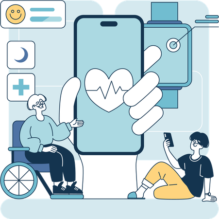 People monitoring health in smartwatch  Illustration