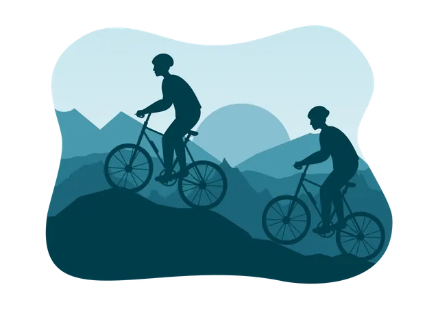 People Mountain Biking  Illustration