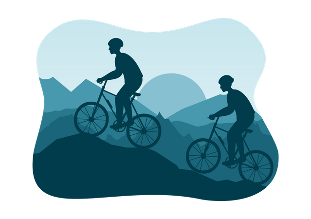 People Mountain Biking  Illustration