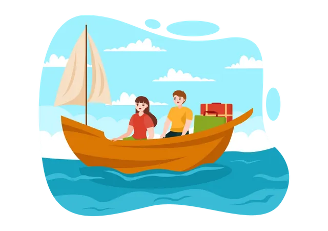 People moving by ship  Illustration