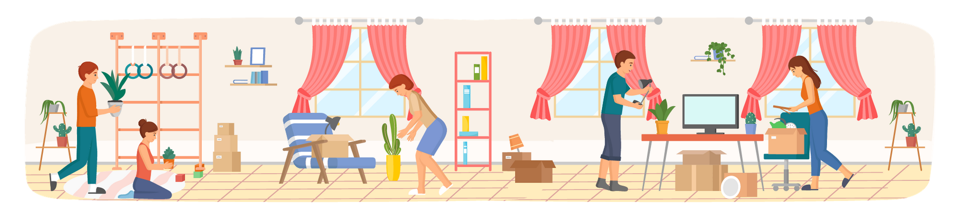 People moving to new house Illustration