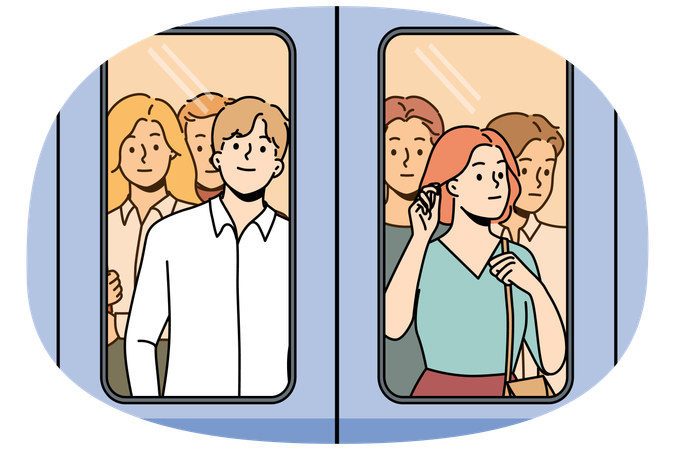 People near doors in metro train  Illustration