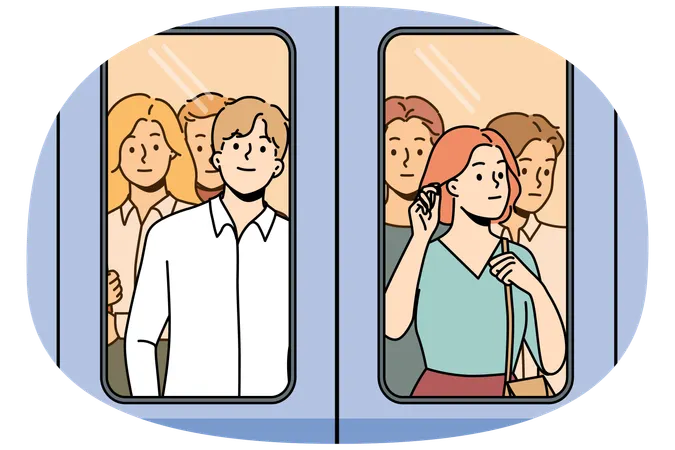 People near doors in metro train  Illustration