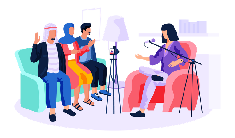 People of Arab nationality give interviews on camera Illustration