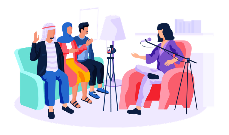 People of Arab nationality give interviews on camera  Illustration