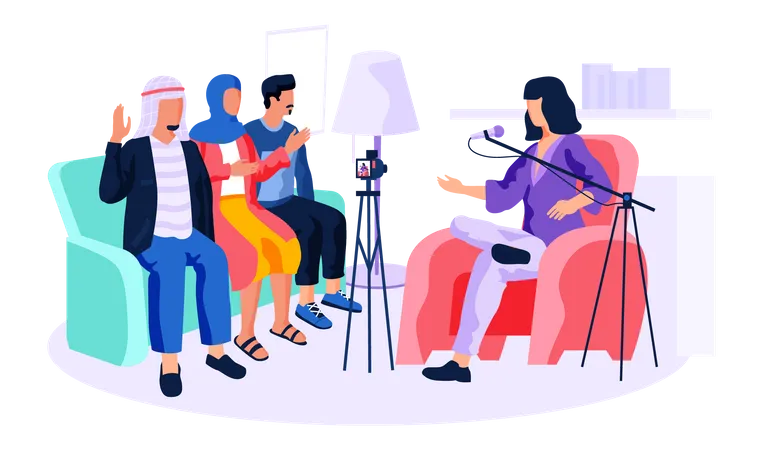 People of Arab nationality give interviews on camera  Illustration