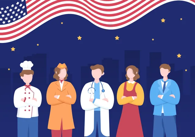 Happy Labor Day From People Of Various Professions Different Background And Thanks To Your Hard Work In Flat Cartoon Illustration For Poster Illustration