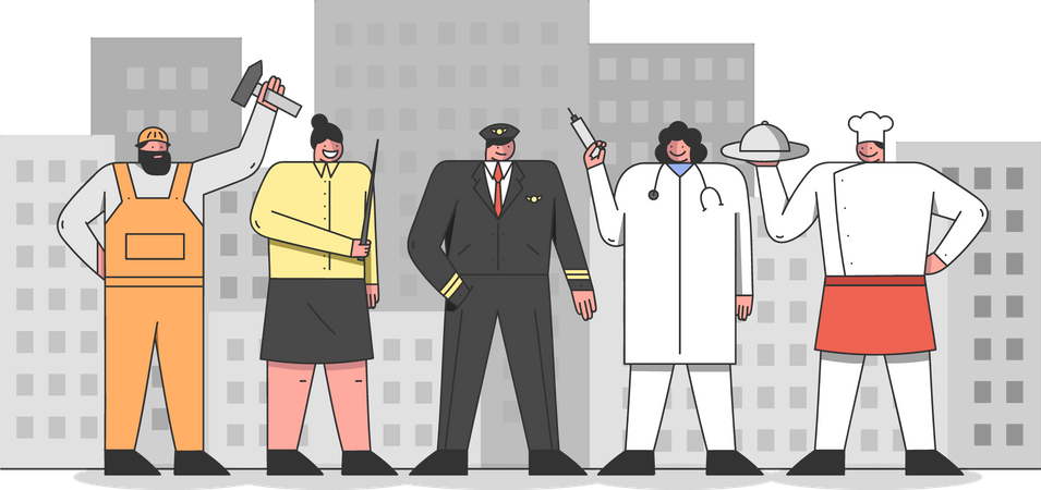 People of different profession gathered to celebrate labor day  Illustration