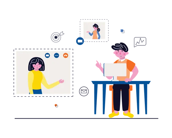 People on an online video call  イラスト