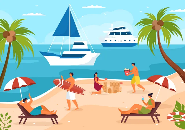 People on beach  Illustration