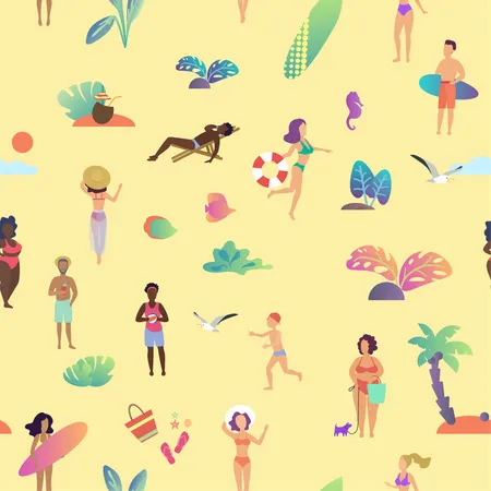 People on beach  Illustration