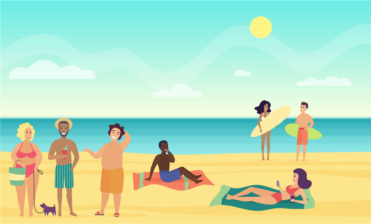 People on beach  Illustration