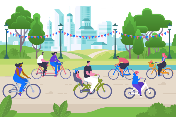 People on bicycles  Illustration