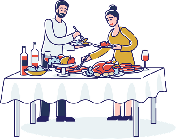 People on buffet dinner  Illustration