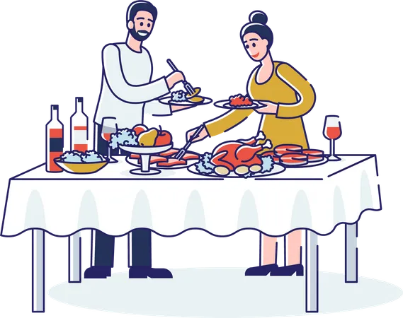 People on buffet dinner  Illustration