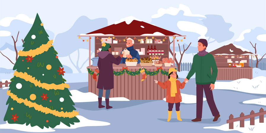 People on Christmas day  Illustration