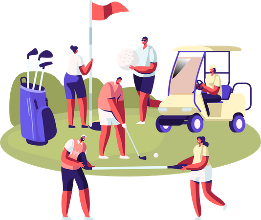 People on Golf Field Illustration