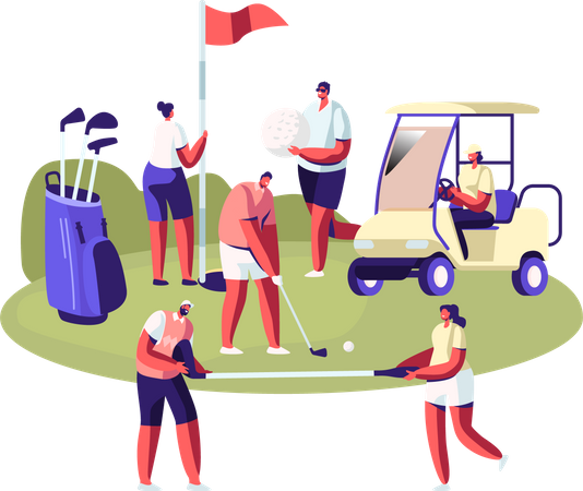 People on Golf Field  Illustration