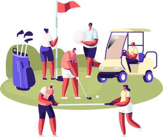 People on Golf Field  Illustration