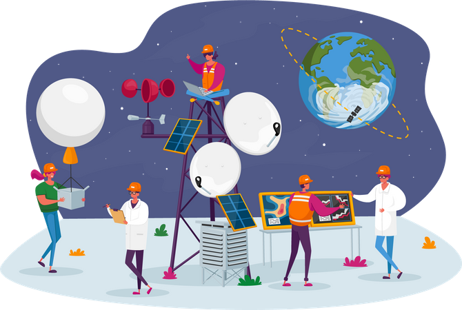 People on Meteorological Station  Illustration