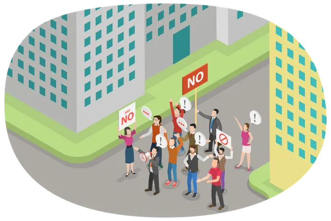 3 D Isometric Flat Vector Conceptual Illustration Of Revolution Or Demonstration Protesting People Illustration