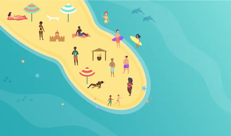 People on summer beach  Illustration