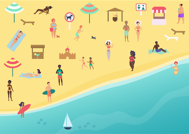 People on summer beach  Illustration