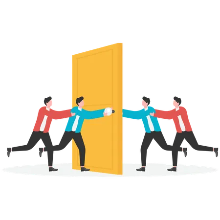 People on the door against each other  Illustration