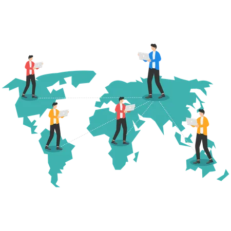 People On The World Map And Connections Between It  Illustration