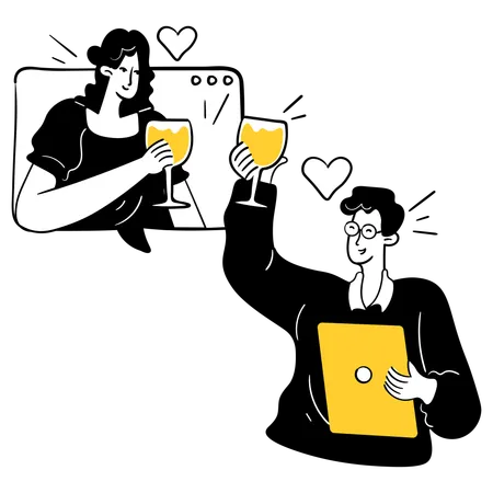 People on virtual date  Illustration