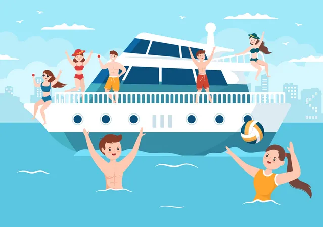 People on Yacht Illustration