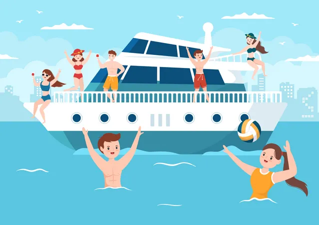 People on Yacht  Illustration