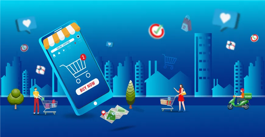 People online shopping on mobile  Illustration