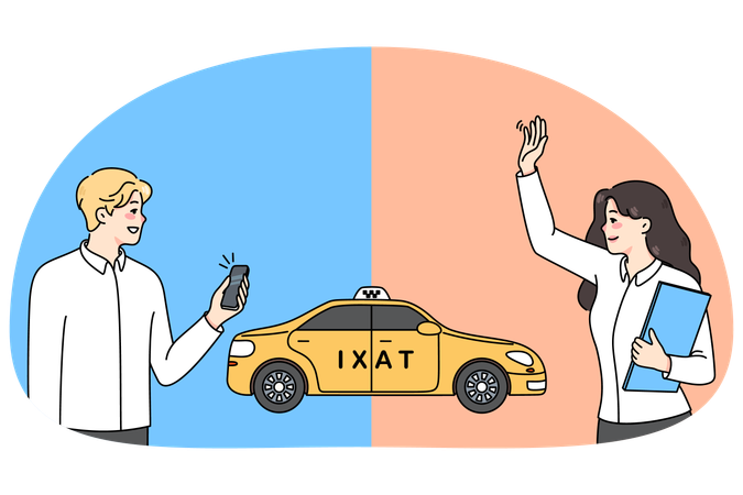People order taxi online and on street  Illustration