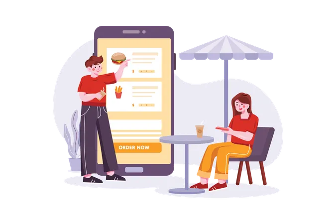 People ordering food in cafes online  Illustration