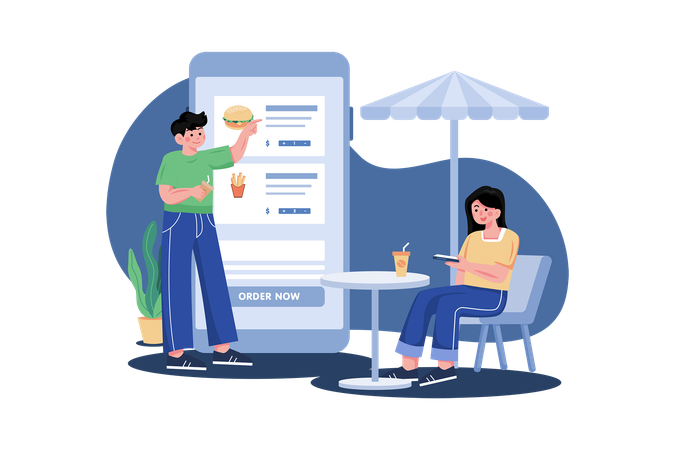 People ordering food in cafes online  Illustration