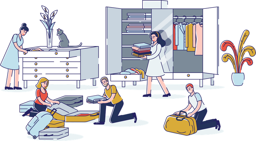 People packing luggage for travelling Illustration