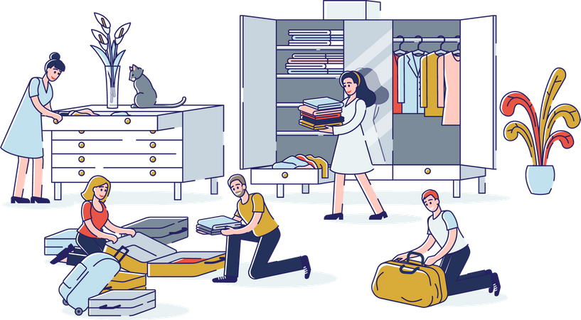 People packing luggage for travelling  Illustration