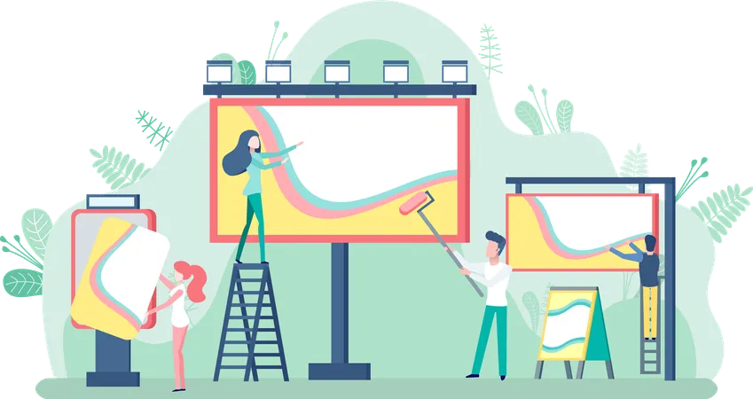 People painting billboard advertisement  Illustration