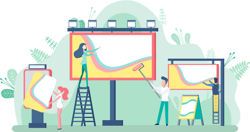 People painting billboard advertisement  Illustration
